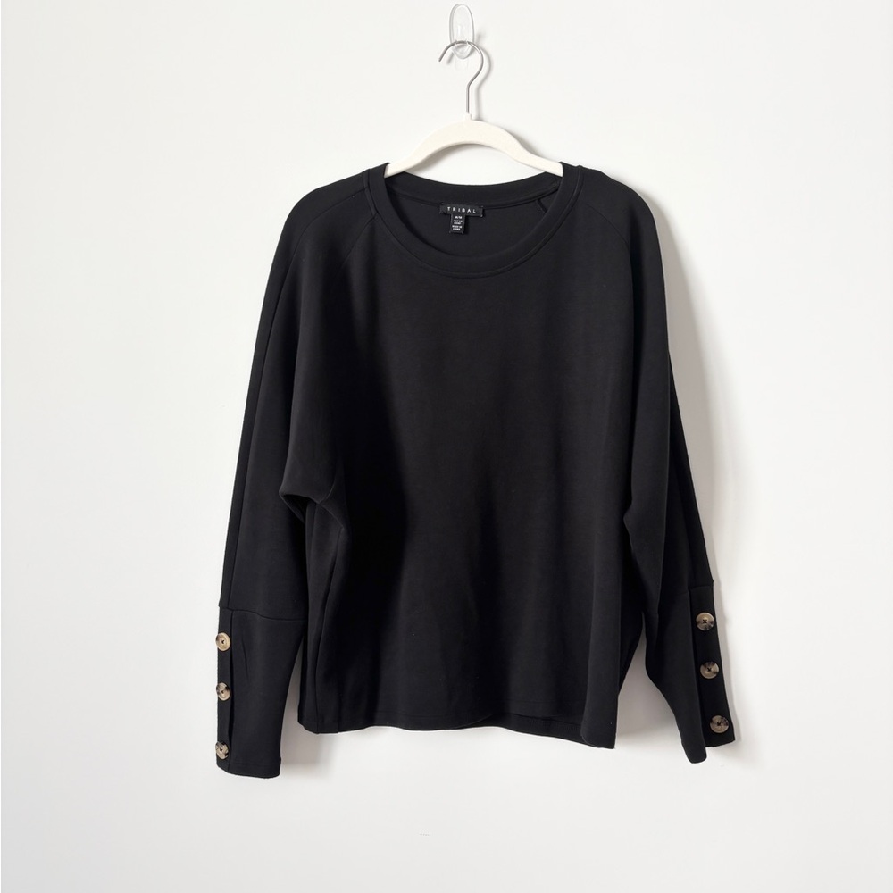 Tribal Black Long Sleeved Top with Buttons